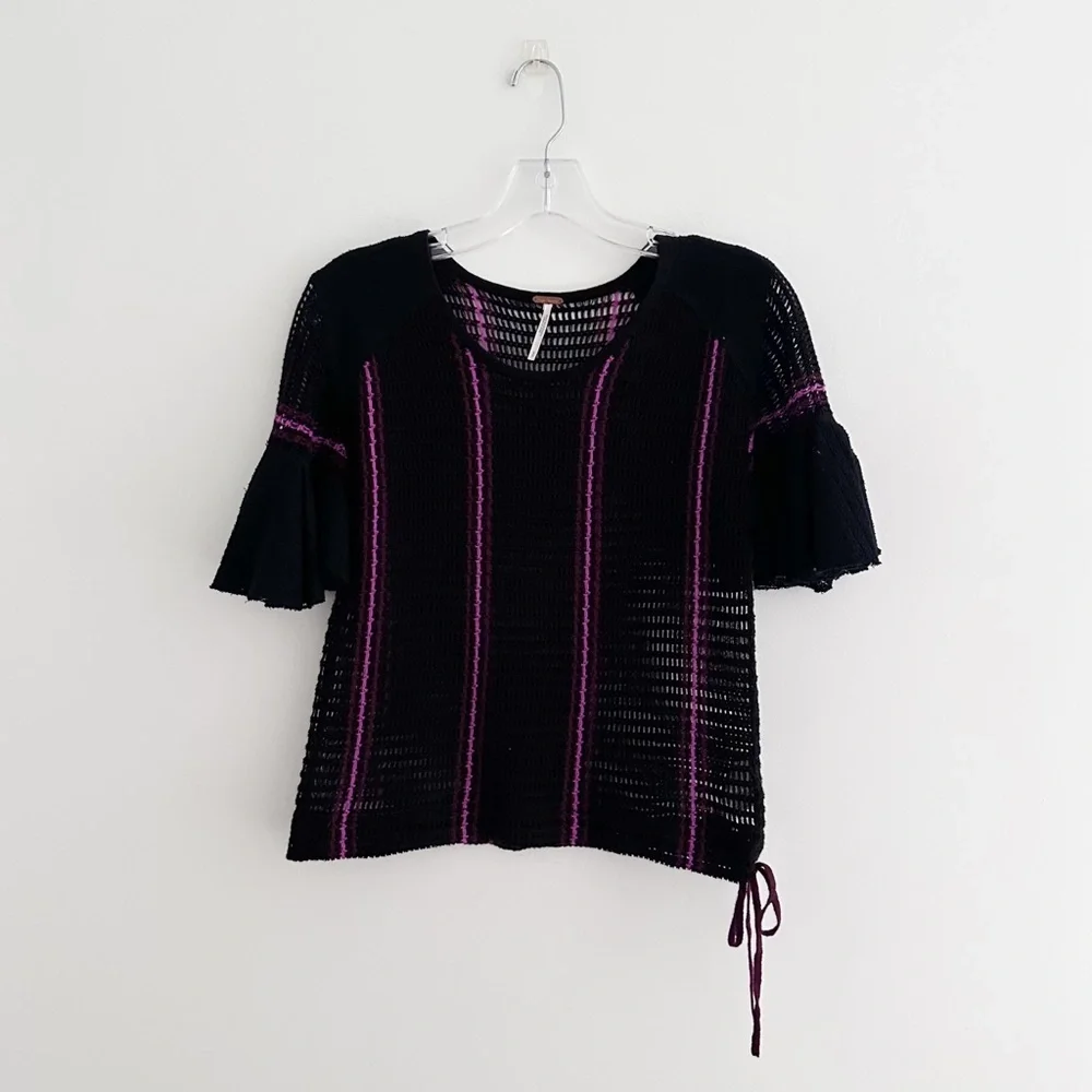 Free People Black Babes Only Open Knit Sweater Top Women's Size Small